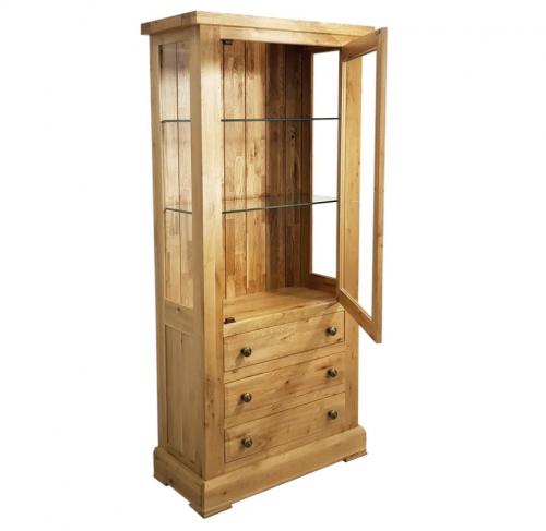   Francis Solid Oak 1 Door 3 Drawer Glazed Display Cabinet 